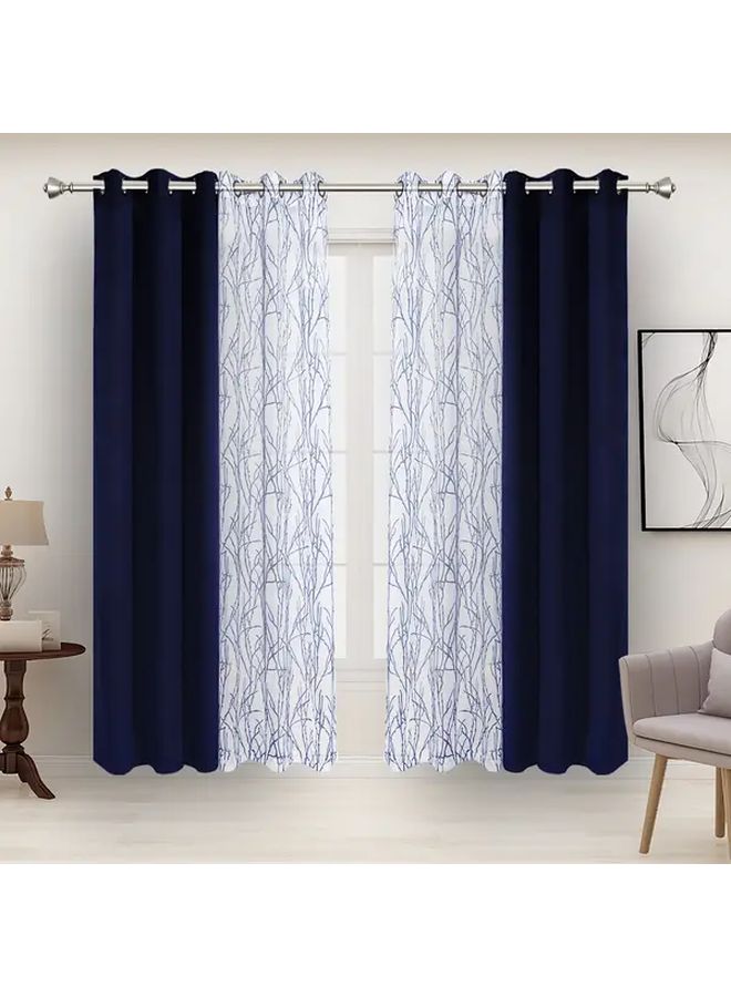 Navy Blue Blackout Curtains 37x84 Inches Iron Rings Light Blocking Indoor - Image 1